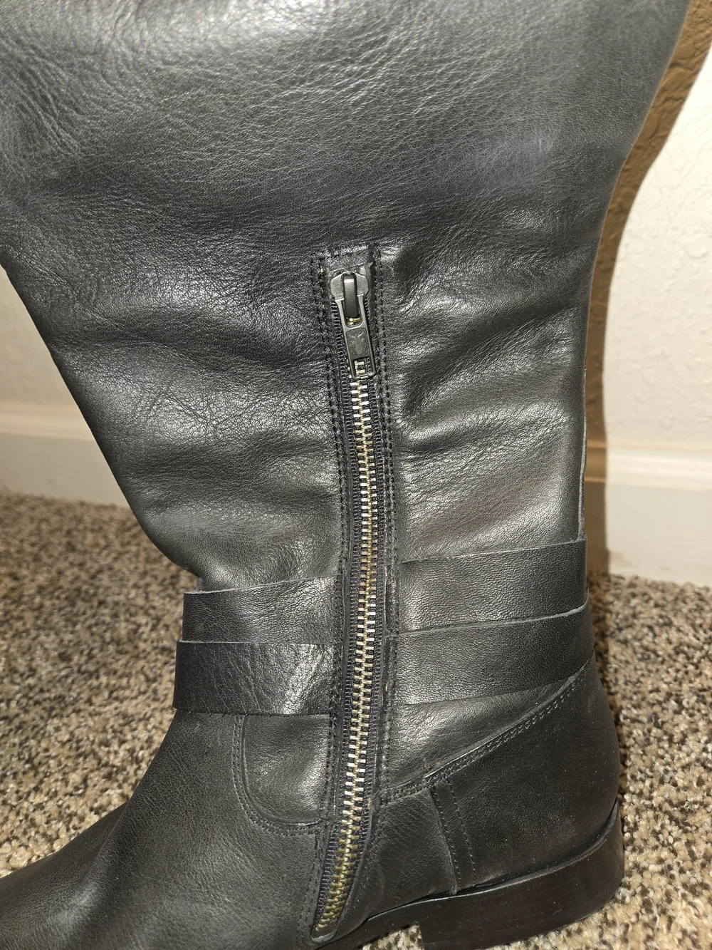 Frye Black Leather Zip Mid-Calf Boot Size 9 NWT
